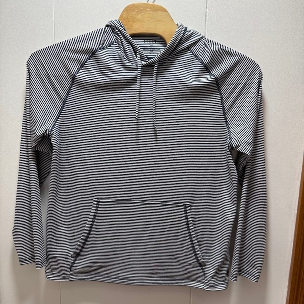 Rhone Mens Sun Hoodie Navy White Striped Performance Pullover 100977 Large